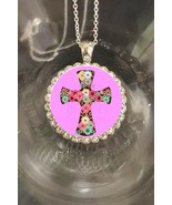 Cross necklace Religion rhinestones 925 silver Flowers gift Box fast shi... - $21.93 CAD