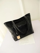  Fashion Casual Women  Bags Silver  Black  Handbag PU Leather Female Big Tote Bo - £146.72 GBP