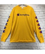 Champion T-Shirt Mens XL Script Logo Tee Golden Yellow Long-Sleeve Crew ... - £23.35 GBP