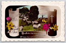 Easter Wish RPPC Country Scene Sheep Windmill Scroll Colored Photo Postcard L22 - £5.97 GBP