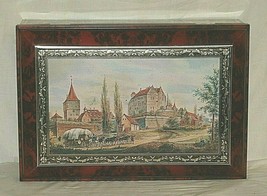 Vintage Lg. Litho Tin Box Hinged Lid Container European Landscape Countr... - $42.56