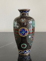 Antique Japanese Cloisonne Vase with Geometrical Figures on Black Ground - £636.98 GBP