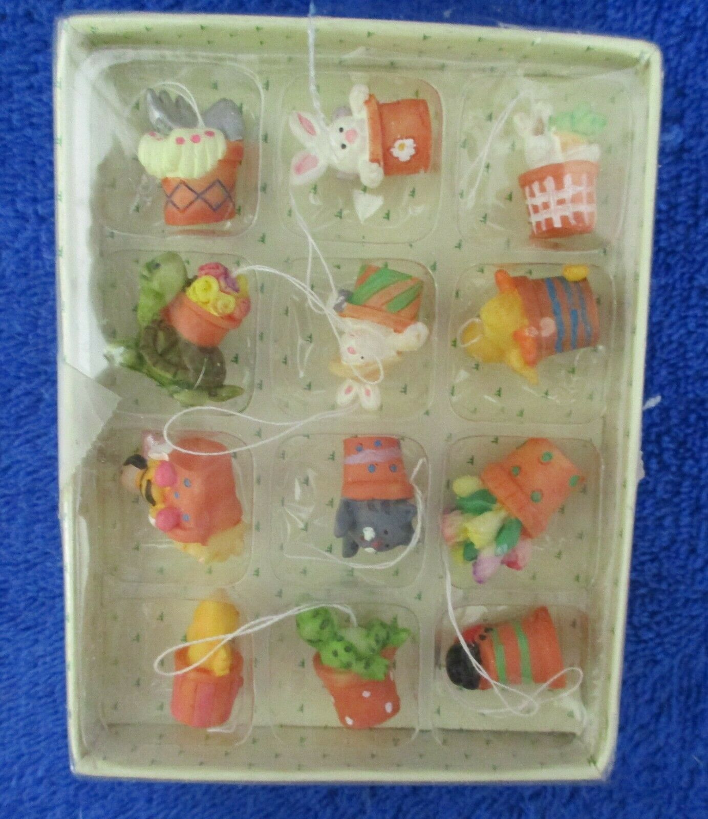 Mini Easter Tree Decorations Clay Pots with Bunnies &amp; More 3/4&quot; Each - $8.41