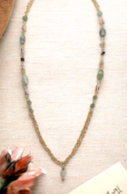 28&quot; GEORGE Gold tone Green Jadeite Bead Chain Pendant Toggle Necklace Gemstone - £6.70 GBP