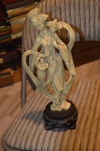 Lovely Vintage Chinese Lady with Flowers, 13” tall, wood base - £31.96 GBP