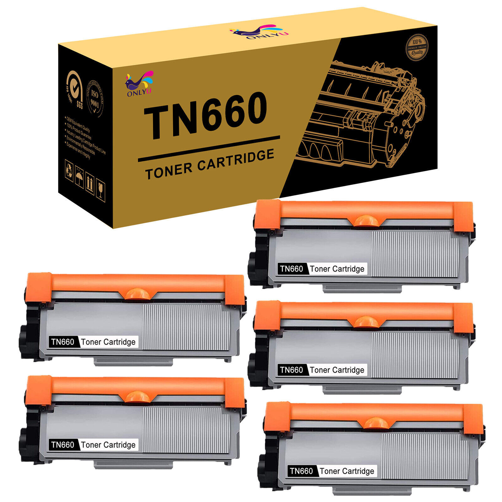 Primary image for 5 Pk Black Toner Cartridges Tn630 Tn-660 For Brother Tn2320 Hl-2320D Dcp-L2520Dw