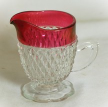 Indiana Glass Footed Milk Creamer Red Diamond Point - £10.16 GBP