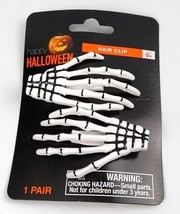 Creepy Halloween Skeleton Hands Bone Hair Clips Black White Clawed 1 Pair Set 5+ - £13.67 GBP