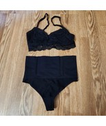 Pink Victora&#39;s Secret Bralett Medium Black Lace Camisole Spaghetti Straps - $11.88