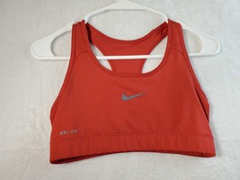 Nike Dri Fit Sports Bra Womens XS Red Knit Wide Straps Round Neck Logo Pullover - £7.39 GBP