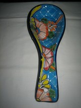 Authentic Mexican Large Blue Multi-Color Painted Ceramic Spoon Rest Holder - $27.53