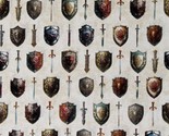 Cotton Wizards and Warriors Swords Shields Cream Fabric Print by Yard D3... - $15.95