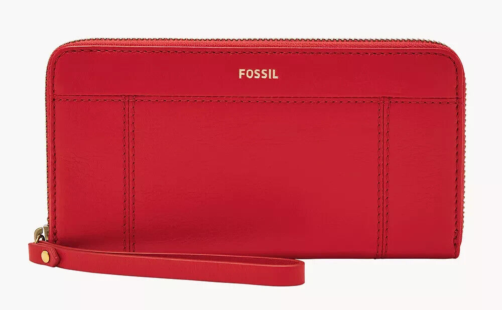 Fossil Jori RFID Zip Clutch Red Leather Wristlet SWL3008600 Purse NWT $100 MSRP