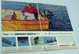 1957 Print Ad Mercury Mark 10 Outboard Motors Fisherman in Wood Boat - £10.42 GBP