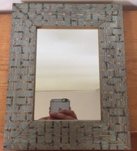 Vintage Rectangular Table Top Framed Mirror Gold Wooden Frame Blue Accen... - $29.99