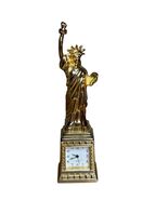 Vintage Minghua Small Metal Statue Of Liberty Desk Clock Miniature Gold ... - $22.08 CAD