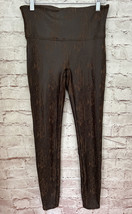 SPANX Womens Faux Leather Snakeskin Leggings Vegan Brown Black Size Large - £53.28 GBP