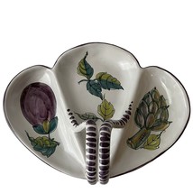Majolica Divided Server Italy 3 Sections Dish Pottery Eggplant Artichoke... - $29.98