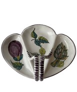 Majolica Divided Server Italy 3 Sections Dish Pottery Eggplant Artichoke... - £23.59 GBP