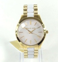 Michael Kors Women’s Slim Runway White Acetate Gold Tone Watch MK4295 - £99.66 GBP