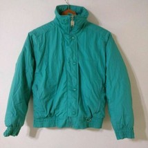 Vintage Puffer Coat Woman&#39;s Small Chalet Ski Wear Green Blue Winter Snow Thick - £20.09 GBP