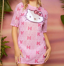 Hello Kitty &amp; Friends Kawaii Pink Sheer Letter &amp; Cartoon Graphic Beach Cover Up - £15.46 GBP