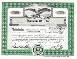 Kashmir Oil Inc. Capital Stock Certificate, 100 Shares, The State of Utah - $9.99