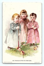 Victorian Trade Card 1894 Woolson Spice Co. Three Little Girls Playing C... - £41.09 GBP