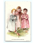 Victorian Trade Card 1894 Woolson Spice Co. Three Little Girls Playing C... - £40.67 GBP