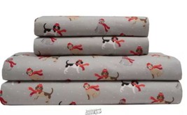 Holly Jolly Microfiber Sheets Set Winter Tails Grey Queen Holiday Dogs Christmas - £24.50 GBP