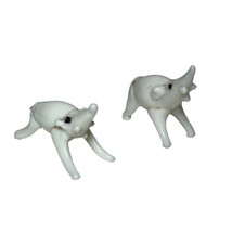 Vintage Pair of White Glass Elephant Figurines Trunks Up - $333.75 MXN