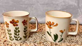 VTG Chi Kiang Otagiri Style Stoneware Coffee Mug set Flowers Floral Rim 10 Oz - £15.97 GBP