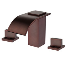 Bathroom Oil rubbed bronze Widespread 3 Holes Square Waterfall Sink Faucet Tap - £142.43 GBP