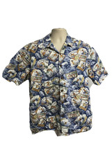Hilo Hattie Vintage Blue Floral Hawaiian Aloha Button Up Shirt XL Pocket USA - £23.36 GBP