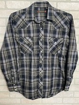 Roper Western Shirt Men’s Size M Long Sleeve Pearl Snaps Blue Plaid Pock... - $21.78