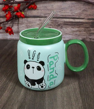 Whimsical Anime Green Giant Panda 16oz Ceramic Mug Cup With Lid And Glas... - £13.90 GBP