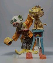 VTG Charles Serouya 9&quot; Puccini Clown with Lion Figurine Marble base 1960... - $26.31