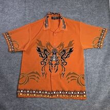Dragonfly Shirt Mens XL Orange Short Sleeve Button Up Tribal Dragon Graphic - $32.91