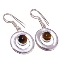 Tigers Eye Cabochon Gemstone 925 Silver Overlay Handmade Drop Dangle Earrings - £8.07 GBP