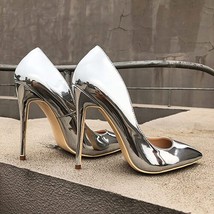 Veowalk Glossy Silver Patent Leather Women Sexy Pointed Toe High Heel Shoes Ladi - £59.70 GBP