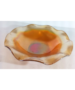 Vintage MARIGOLD ORANGE CARNIVAL GLASS BOWL Ruffled Lip 9.5&quot; Vine Flower... - $175.40 MXN