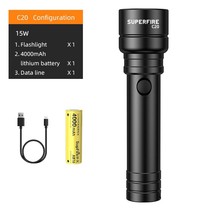 SUPERFIRE C20-T 15W Flashlight Zoomable USB Rechargeable Ultra Bright Outdoor La - £63.98 GBP