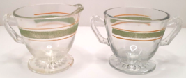 Kent Footed Open Creamer and Sugar Bowl Green/Gold Stripes - $20.02
