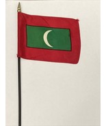 New Maldives Mini Desk Flag - Black Wood Stick Gold Top 4” X 6” - $5.00