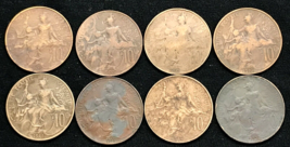 (8) 1905 -1915 France 10 Centimes Lady Liberty Bronze Coin Paris Mint - $14.85