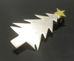 MEXICO 925 Silver - Vintage Two Tone Christmas Tree &amp; Star Brooch Pin - BP8743 - £54.68 GBP