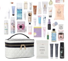 34 piece beauty bag with white-black train case new $275 value - $45.44