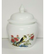 Vintage White Milk Glass Avon Ginger Jar with Flowers and a Bird Design - $16.17