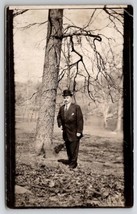 RPPC Dapper Man Posing For Photo By Tree c1910 Postcard B40 - £5.58 GBP
