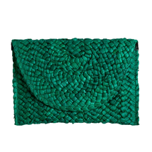 Eliza Rattan Woven Straw Clutch Emerald Green - £27.63 GBP